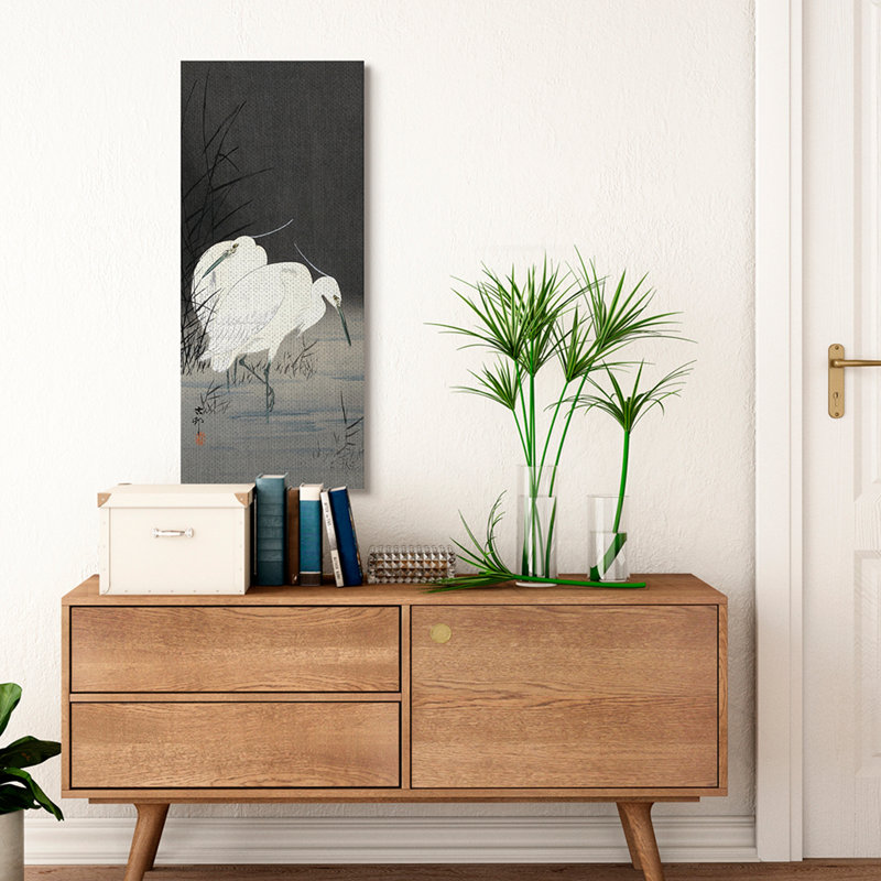 «Traditional Crane» par Lake Japanese Inspired Bird par Ohara Koson - impression, H 40 po x l 17 po x P 1,5 po, Toile tendue