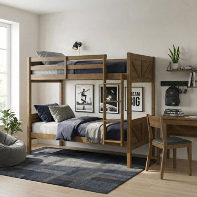 Appolon Twin Over Twin Solid Wood Bunk Bed with Rattan Panels