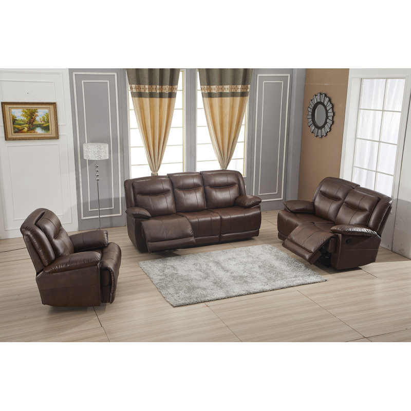 Ensemble de salon inclinable 3 pièces Bebingt, Similicuir brun