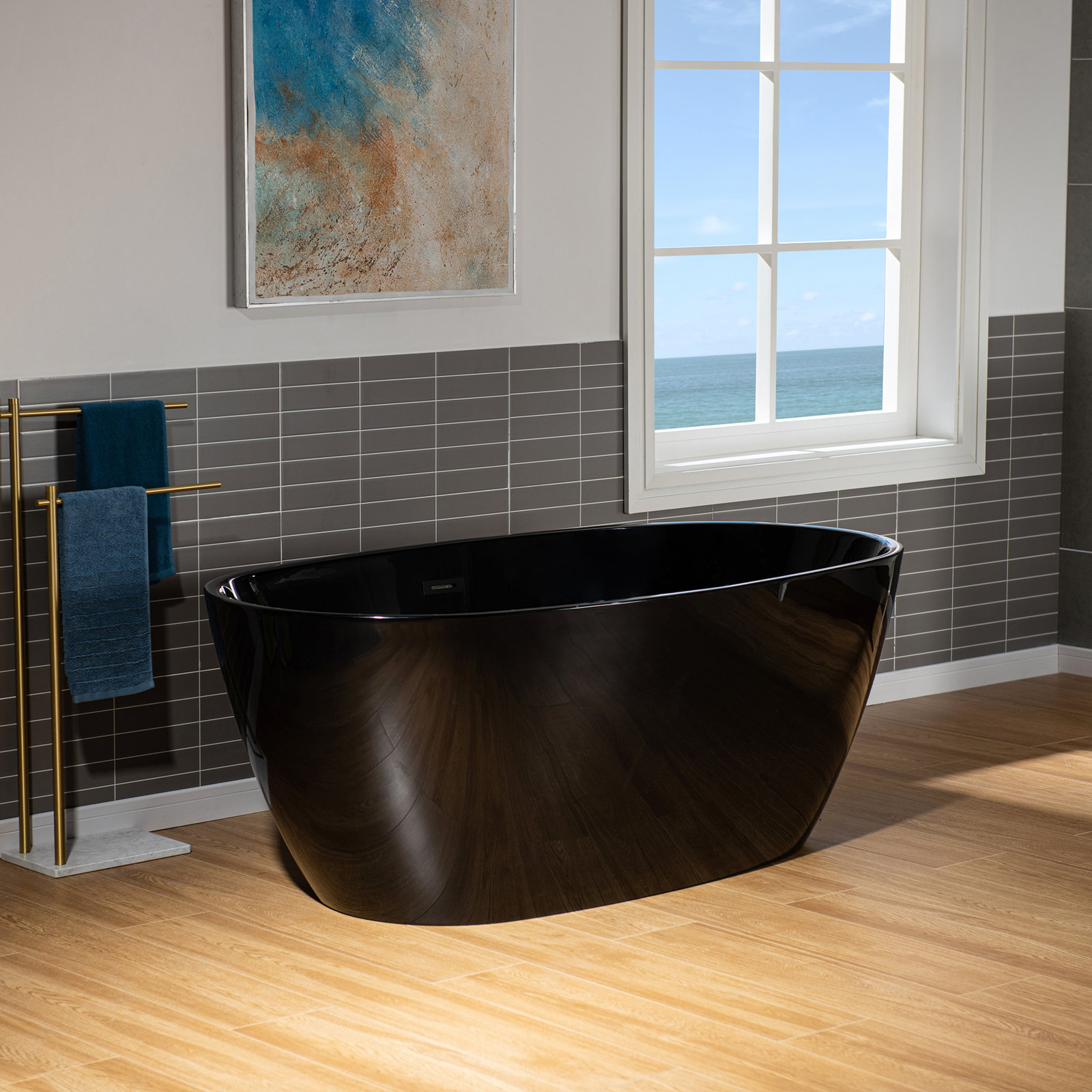 Ember 59" Freestanding Soaking Acrylic Bathtub, Matte Black, Glossy Black
