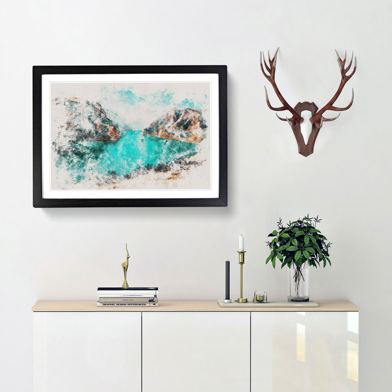 Lake Between the Mountains - Picture Frame Painting Print, 62cm H x 87cm W x 2cm D, Black Framed