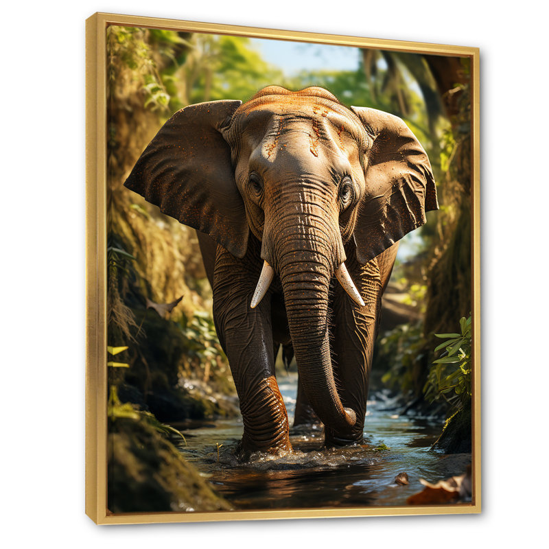Impression sur toile Cheltzie, éléphant de Thaïlande, Cadre flottant doré, H 32 po x l 24 po x P 1 po