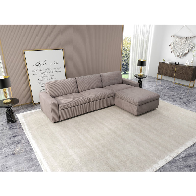 Canapé modulaire rembourré 4 pièces Milred, Velours côtelé brun