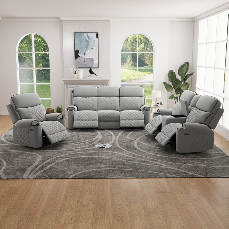 Ensemble de salon 3 pièces en chenille inclinable électrique et moderne 3 pièces, 3 pièces: chaise, causeuse, canapé