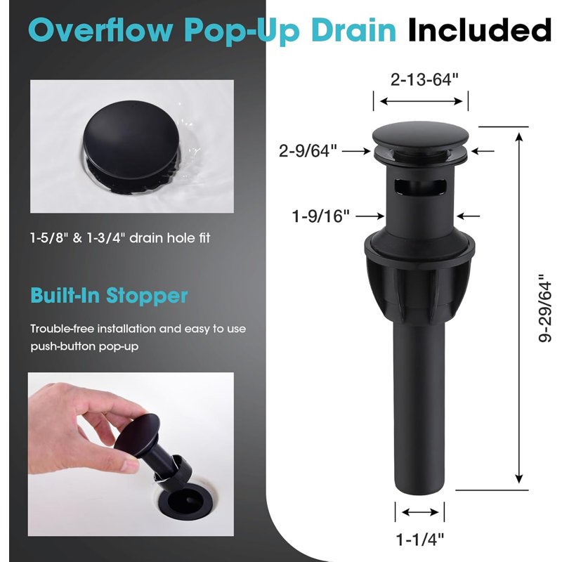 2 Handle 8 Inch Widespread Brass 3 Hole Bathroom Vanity Faucet with Drain, Matte Black