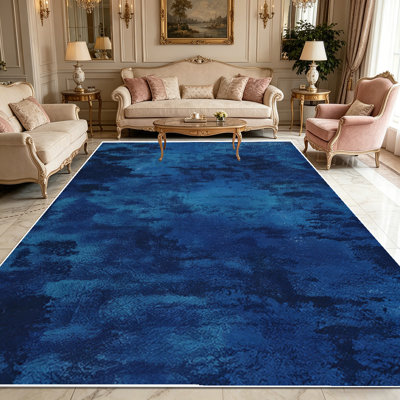 Tapis décoratif bleu marine foncé 1PC à texture abstraite, doux et confortable, facile à entretenir et lavable à la machine, convient au salon, à la chambre à coucher, à la salle à manger, au patio, au vestibule, à la maison ou à l'extérieur.