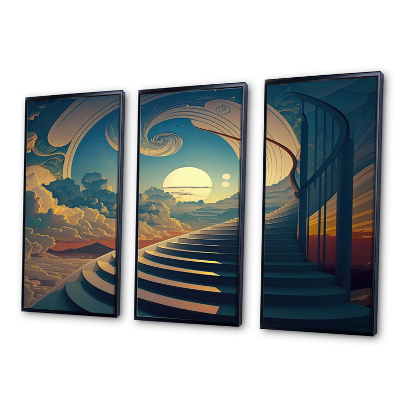 Stairs To Heaven I - 3 pièces, reproduction encadrée sur toile, Noir, H 28 po x l 36 po x P 1 po