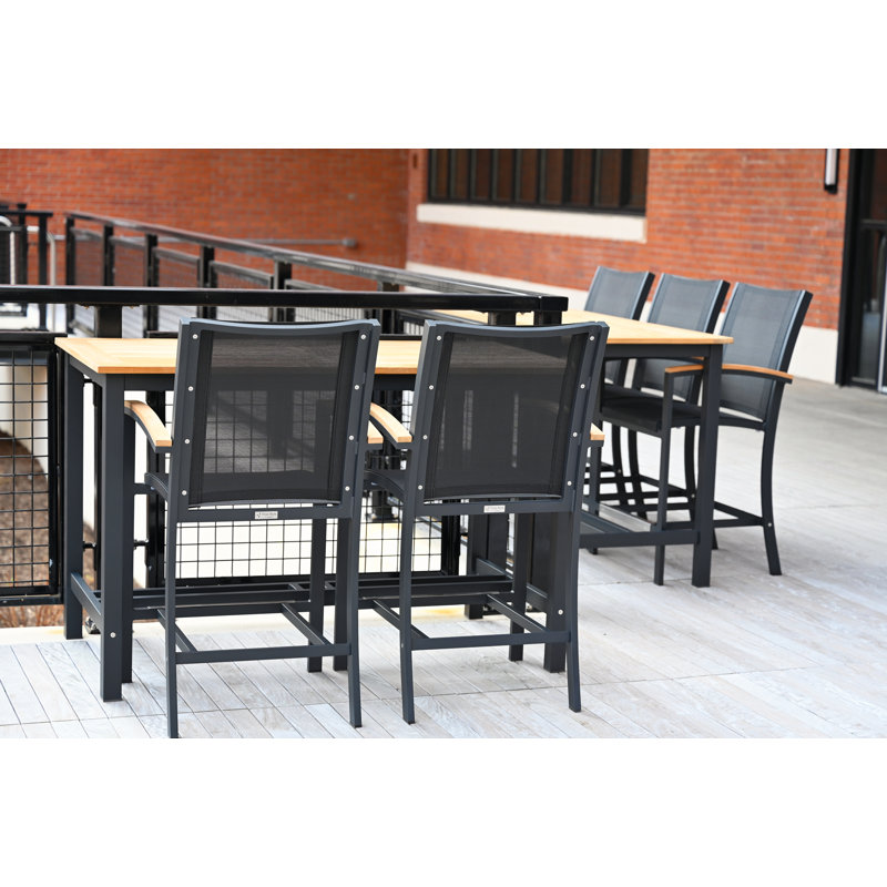 Narrow Counter Height 56" Teak and Aluminum Table, Black