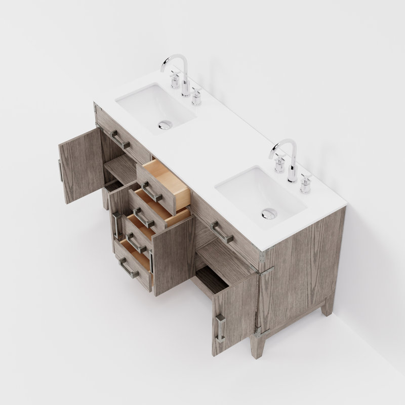 Laurel 60 in W x 22 in D Double Bath Vanity Top & Faucet Set, Gray Oak, White Quartz