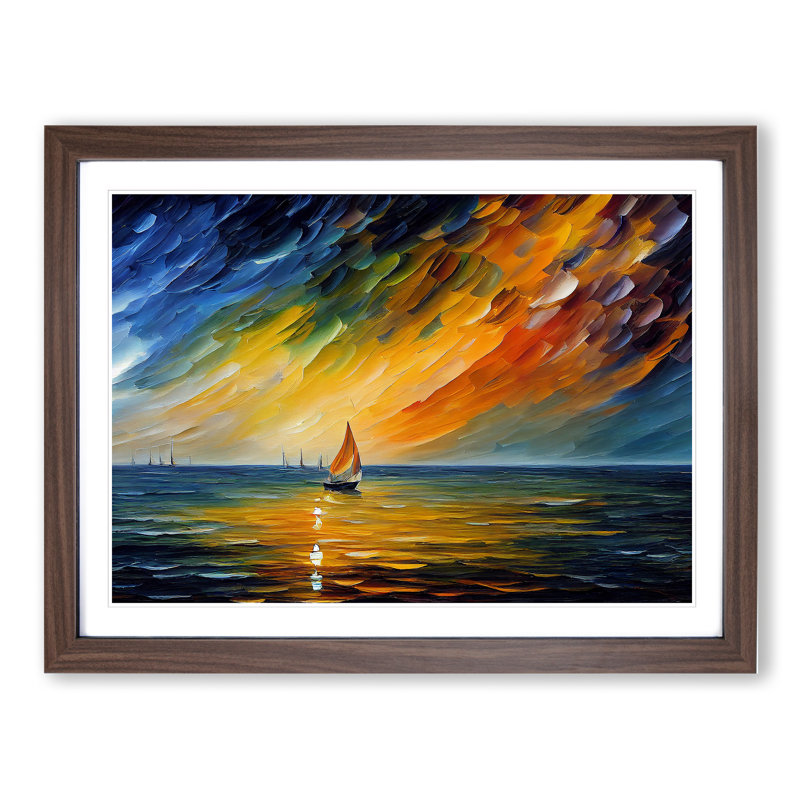 XH1022-7613X Sailing Boat On The Ocean Vol.3 Abstract - Single Picture Frame Painting, 46cm H x 64cm W x 2cm D, Walnut 