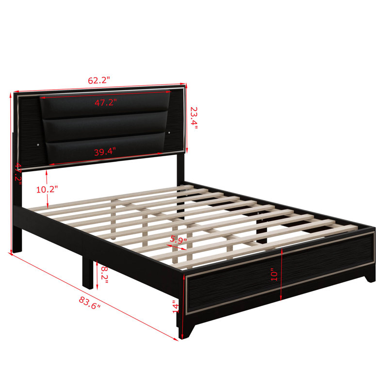 Berenices Upholstered Panel Bed, Black