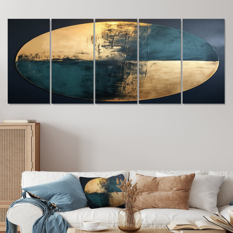 Ensemble d'art mural 5 pièces Golden Balance Moon New Balance - Minimalisme, H 32 po x l 80 po
