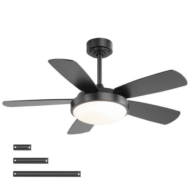 42 Inch Black Ceiling Fan with 22W LED Light and Remote Control MDF Blades Reversible DC Motor, Black