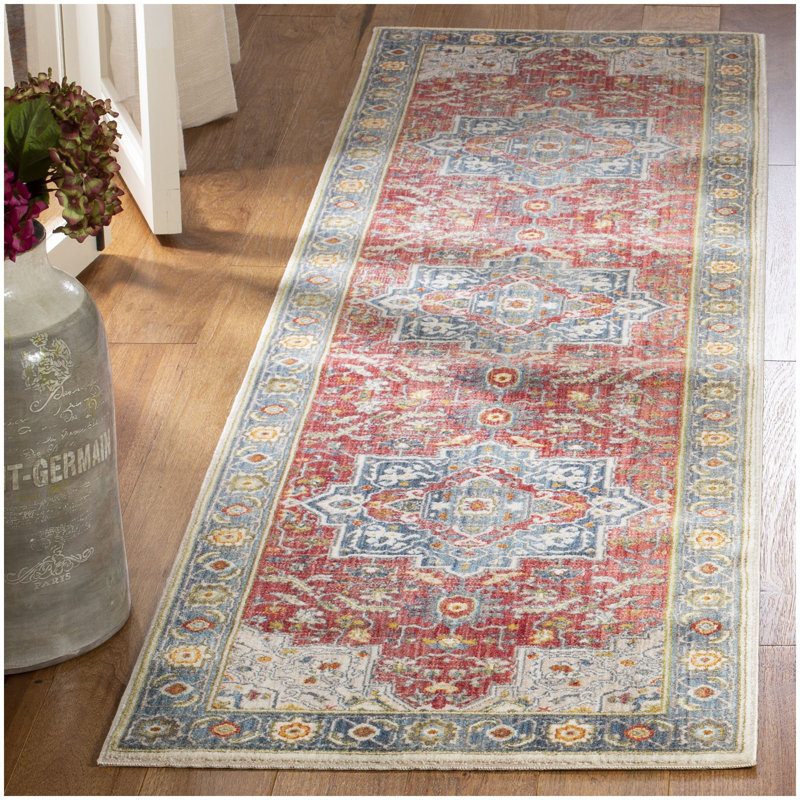 Tapis rouge / bleu Herblay, Tapis de couloir 2 pi 2 po x 8 pi