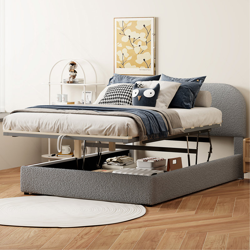 Teddy Fleece Full Size Upholstered Platform Bed With Hydraulic Storage System