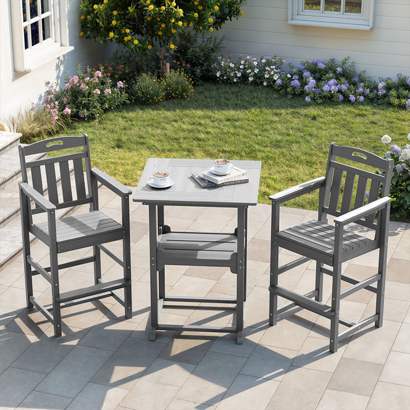 Pennington 3-Pieces 2-person Outdoor Patio Bars Set With Square Table And HDPE Chairs, Gray