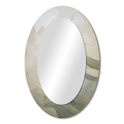 Gold And Grey Linear Expressions III - Abstract Oval Decorative Mirror On Metal