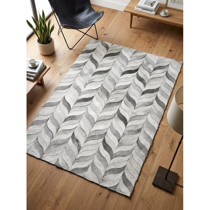 Tapis Abani Rugs Hide HID550A Gris Ivoire Motif Chevron Patchwork à Plumes Soriano, 6 pi x 9 pi
