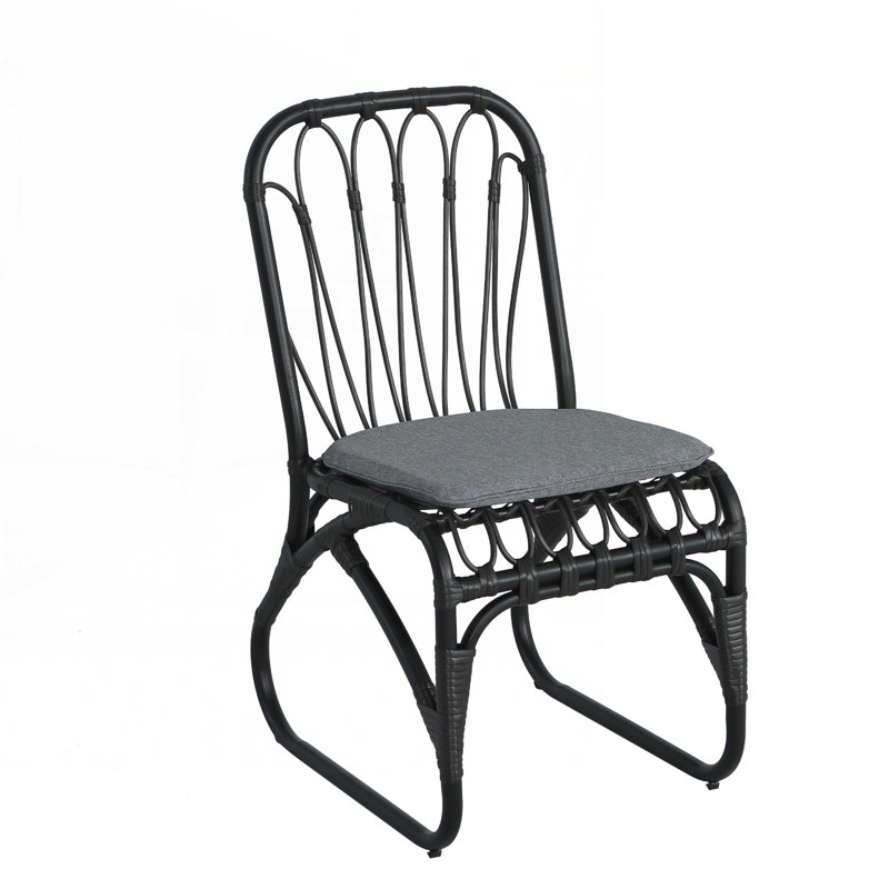 Outdoor PE Wicker Dining Chairs with Washable Cushion Set of 2, Frame Color, Gray