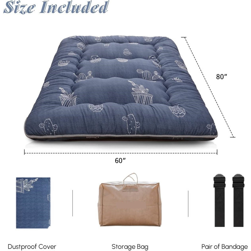 Japanese Floor Mattress, Japanese Futon Mattress With Washable Cover, Tatami Mattress Floor Mattress Foldable, Easy To Store And Portable For Camping,(Blue Cactus)