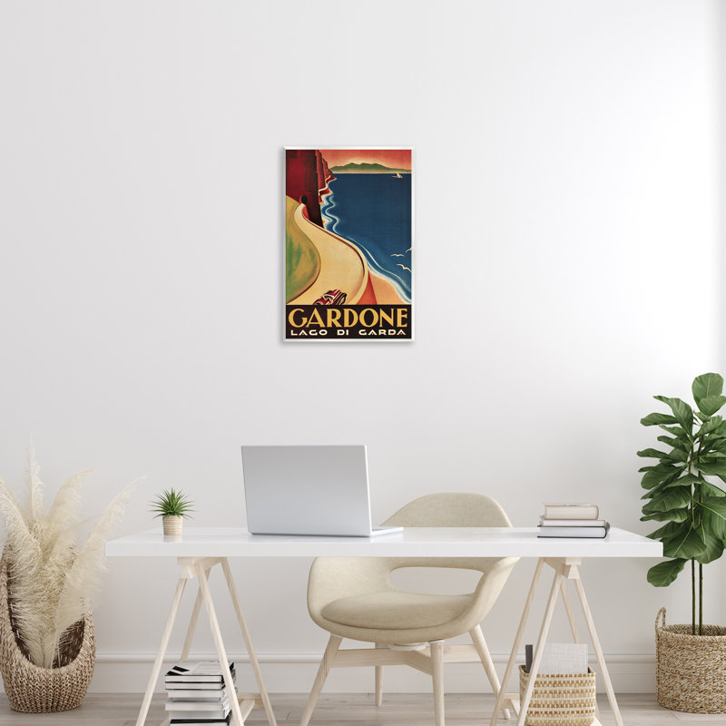 Affiche vintage sur plaque de voyage Gardone, conception par Marcus Jules, H 19 po x l 13 po