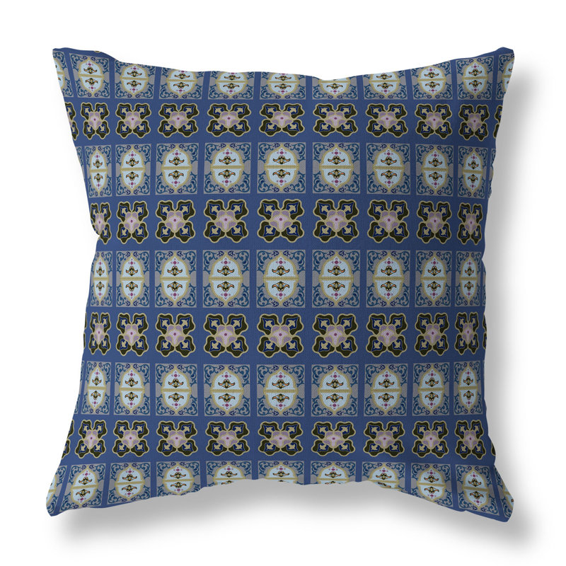 Coussin décoratif réversible intérieur / extérieur Darbari Dynasty, H 18 po x l 18 po, Bleu / artichaut