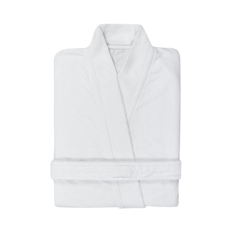 Cool 100% Cotton Terry Cloth Above Knee Bathrobe with Pockets, L, White