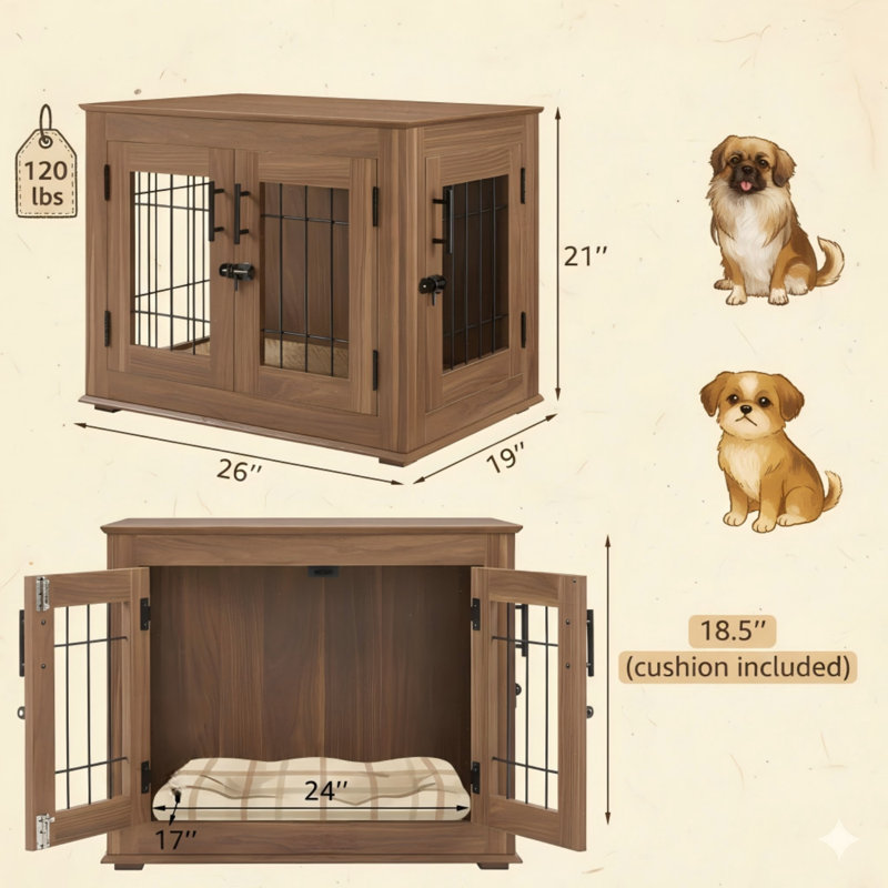 Table de bout avec cage pour chien Furniture