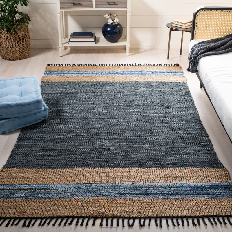 Patrick Handwoven Blue/Beige Area Rug, Rectangle 6' x 9'