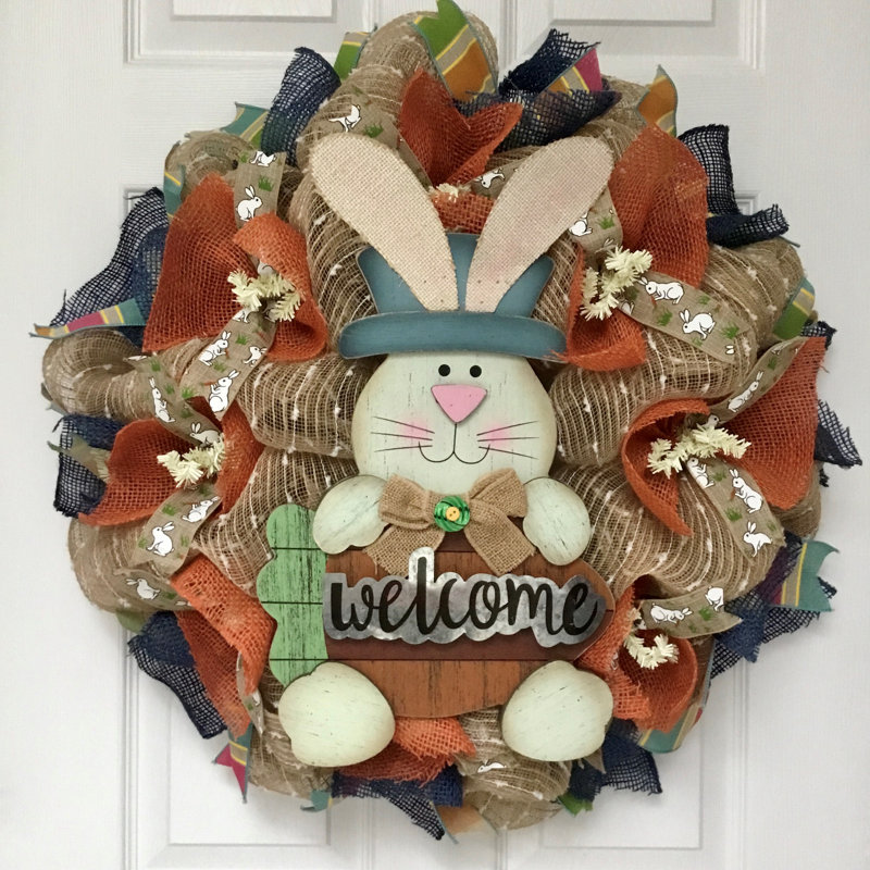 Couronne de jute avec lapin Welcome