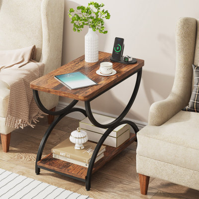 Table de bout rectangulaire à 2 niveaux Tasha avec pieds en métal