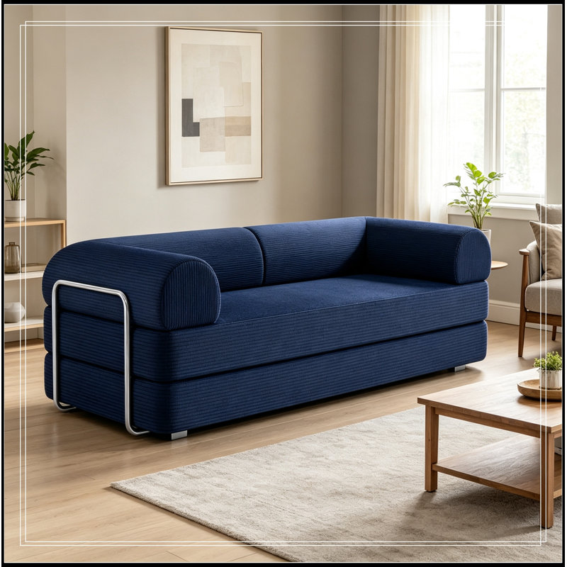Canapé deux places en velours côtelé avec coussin moelleux, Blue
