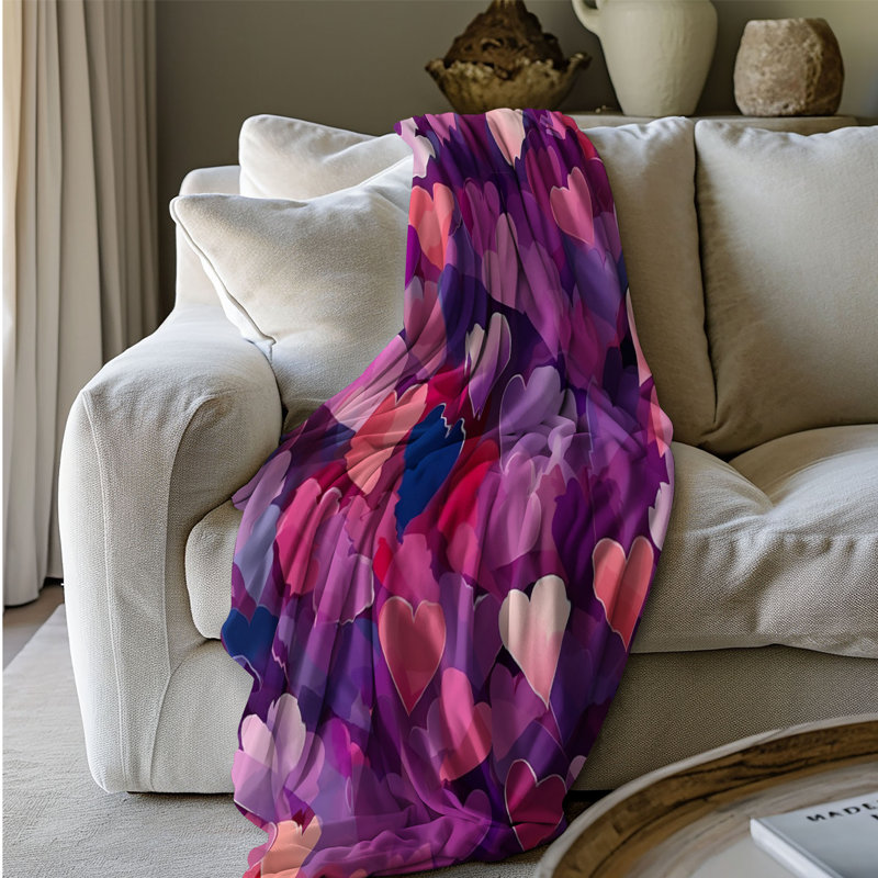 Mauve Hearts - 1 pièce Sherpa Premium, Lit simple
