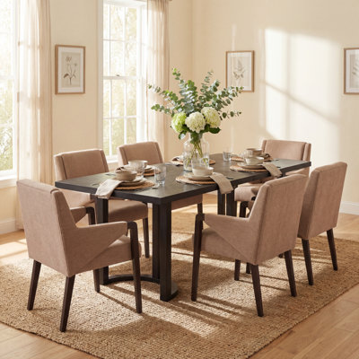 Ensemble de table de salle à manger en bois d'hévéa pour 6 personnes avec chaises rembourrées Harlan