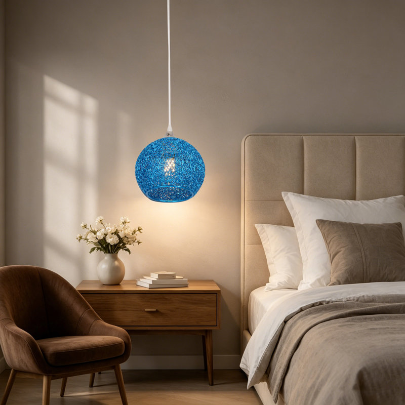 Luminaire suspendu moderne à une lumière avec cordon réglable, Bleu