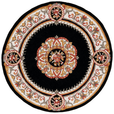 Adenike Hand Tufted Wool Cotton Floral Rug in Black/Ivory/Black/Ivory