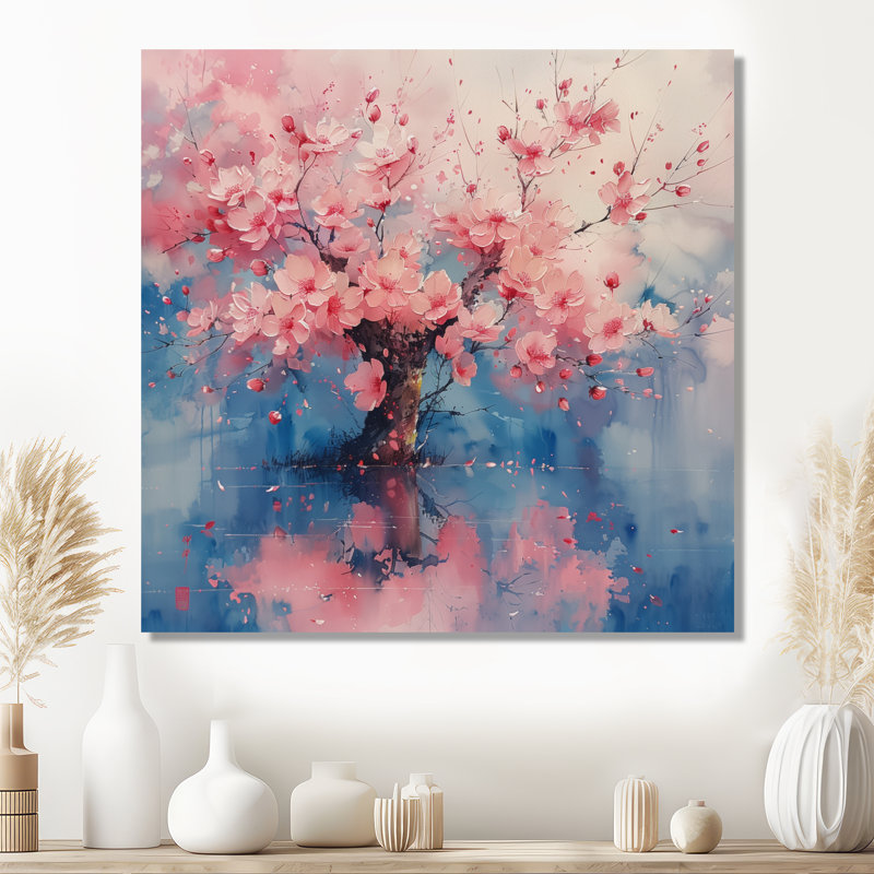  «Rose Blue Spring Blooming Cherry Blossom Tree I - Décoration murale cerisier en fleurs, Métal métal