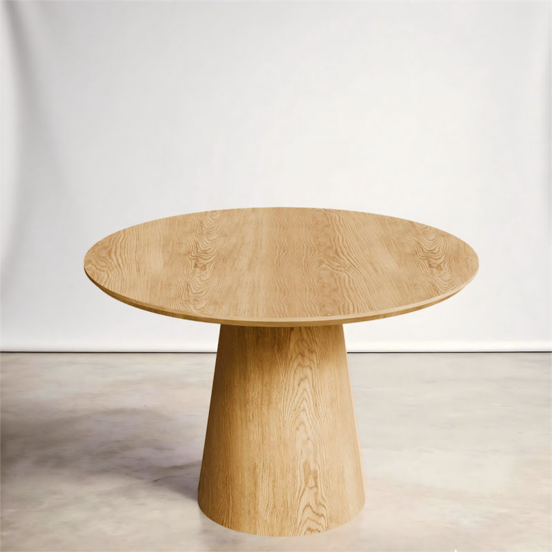 43" Round Oak Wood Top Dining Table, OAK
