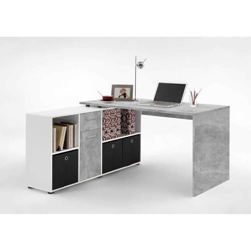 Clumm L-Shaped Writing Desk, White/Grey