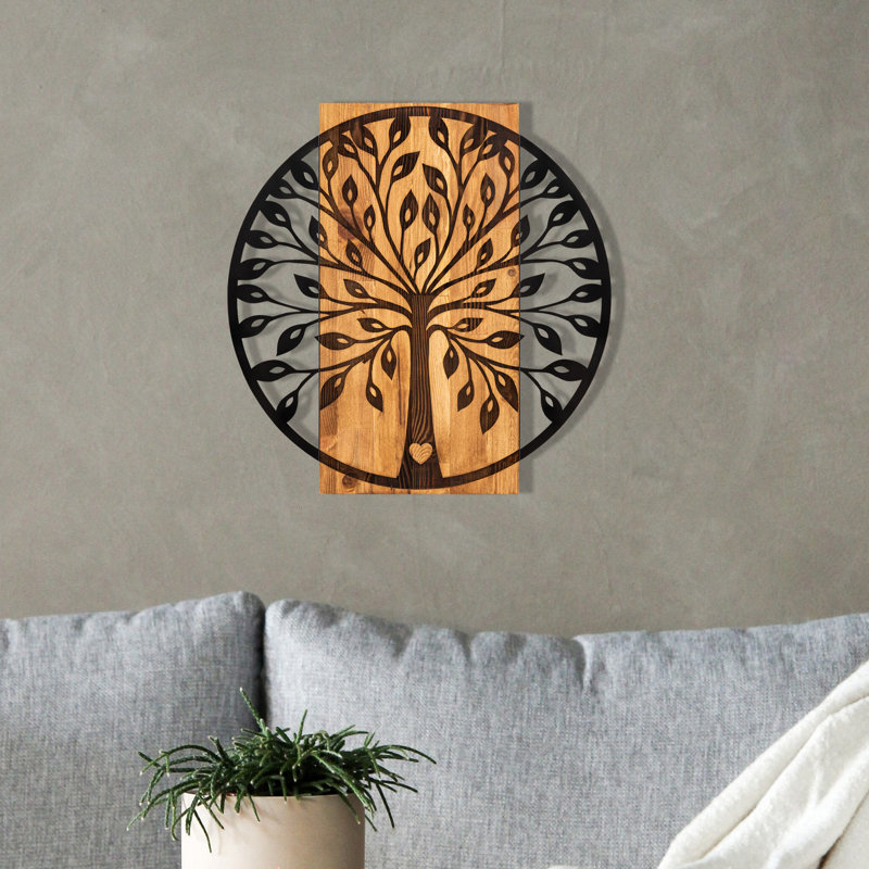 Élégant accessoire mural décoratif en bois, noir et noyer, 22,0 po x 22,8 po | Cadre 100% métal (épaisseur: 0,05 pouce), envers 100% bois (épaisseur: 1,2 pouce) | Parfait pour la décoration intérieure et les espaces modernes