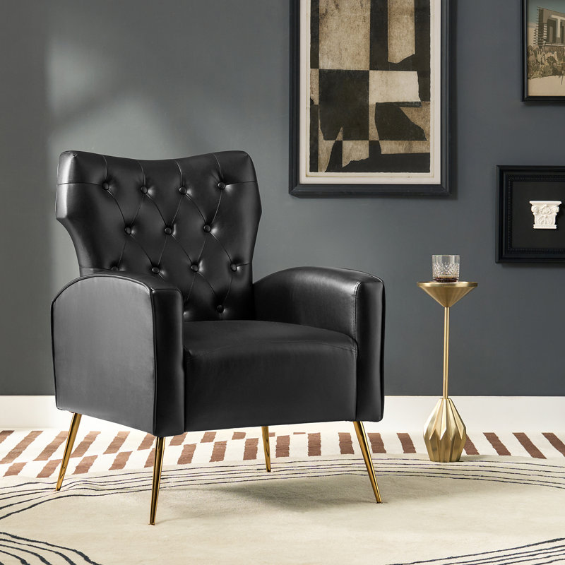 Swihart 28'' Wide Tufted Wingback Chair, Black Faux Leather