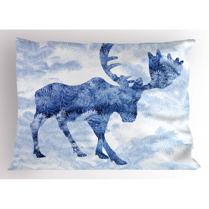 King Blue and White Moose Polyester Pillow Sham