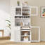 Buffet avec huche, garde-manger de style Shaker avec portes en verre trempé, tablettes réglables, porte-bouteilles et plateaux coulissants, buffet en MDF P2 avec dispositif anti-basculement - blanc-130630851