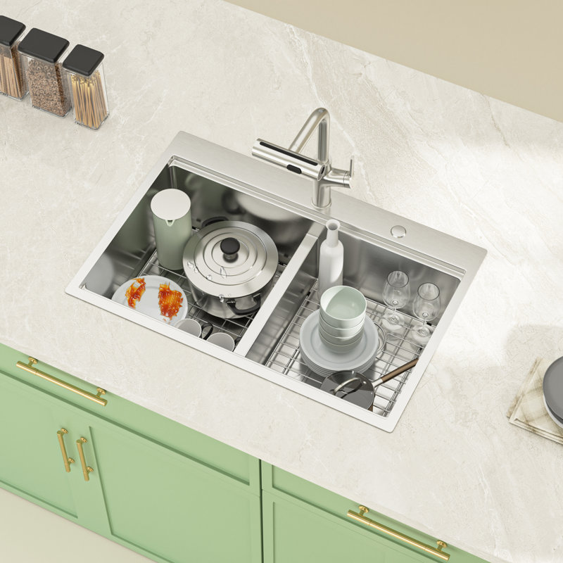 Évier de cuisine à double cuve encastrable en acier inoxydable 36 po x l 36 po x 36 po avec accessoires