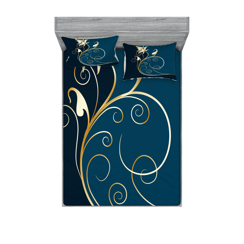 Ensemble de taie décorative à motif floral Ambesonne, bleu pétrole / bleu foncé