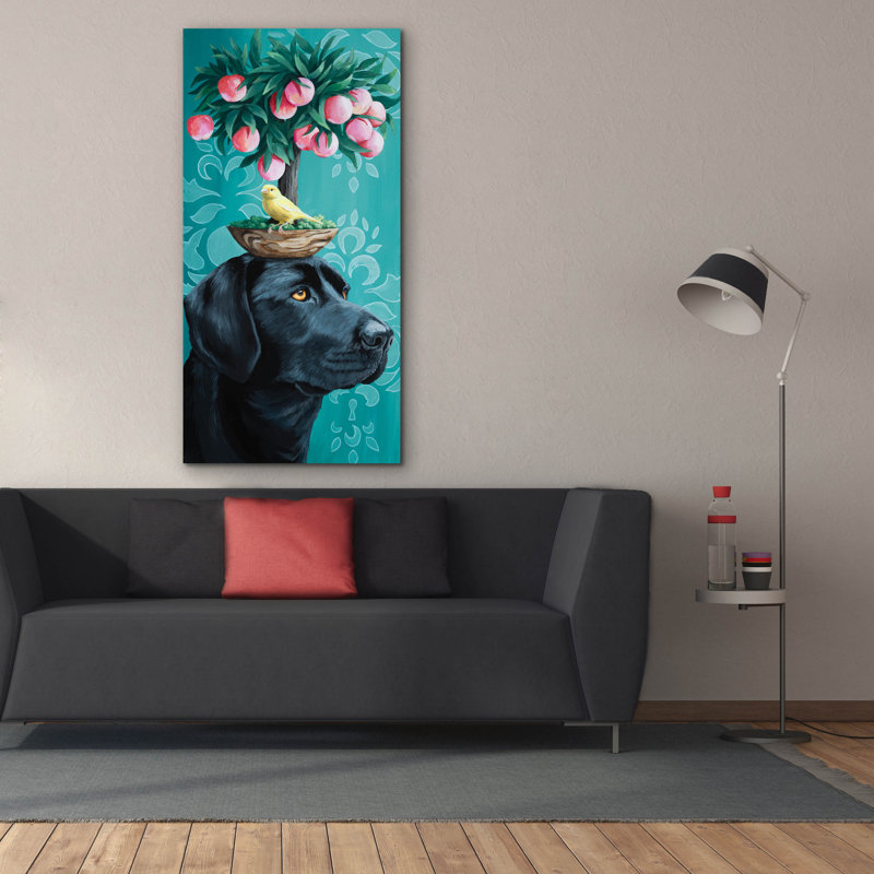 Art mural en toile, «Black Lab and Bird» par Heather Gauthier, 30 po x 60 po, H 60 po x l 30 po