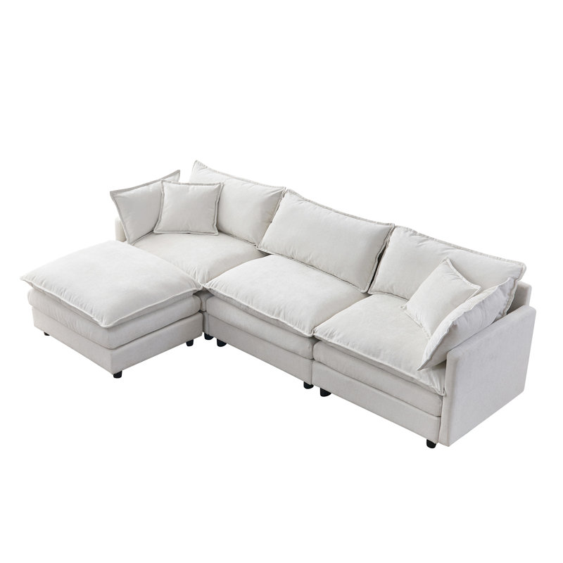 105" Modular Sectional Couch, Beige Chenille