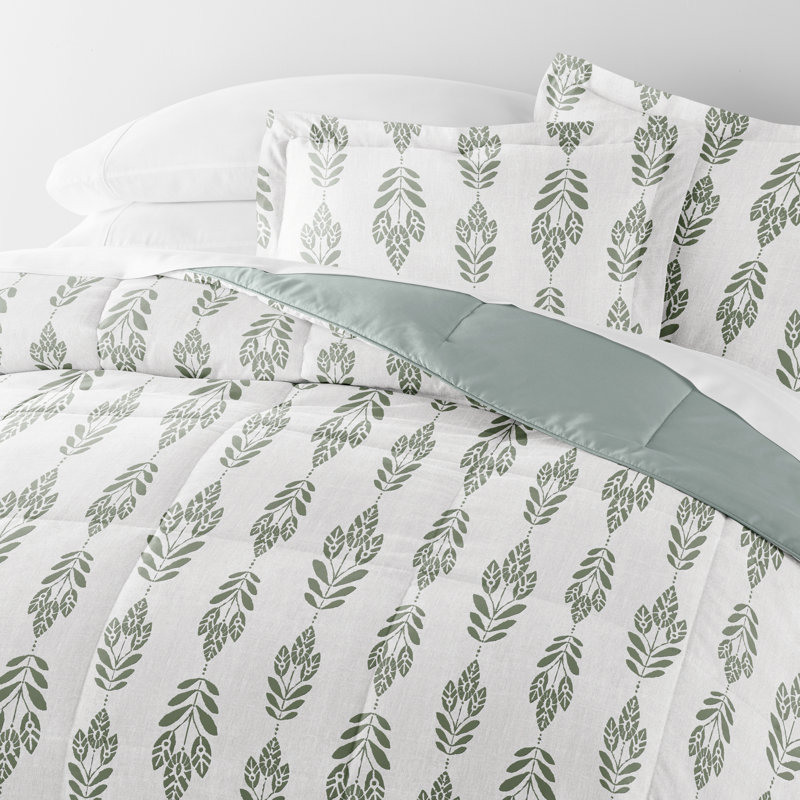 King White and Green Reversible Down Alternative Comforter Set