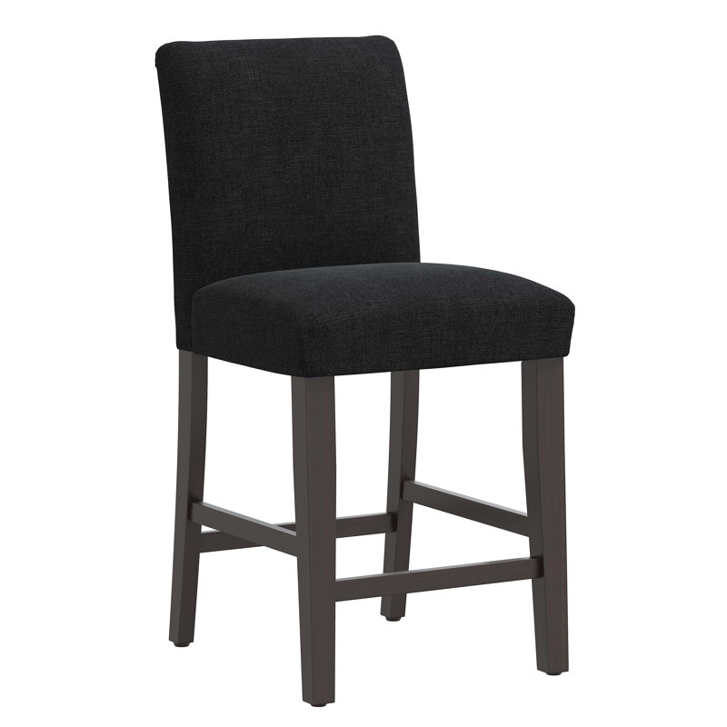 Tabouret de bar et de comptoir Hadrien, Tabouret de comptoir (siège d'une hauteur de 26 p, Lin classique noir, Bois noir