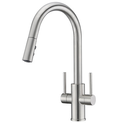 Pull-Down Sprayer Kitchen Sink Faucet, Double Handle Kitchen Faucet 